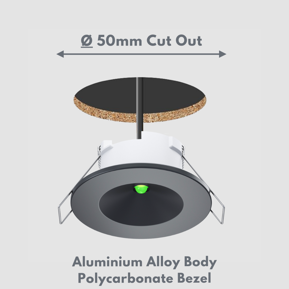 AXIO Mini Non Maintained LED Downlight Pin Spot Light | LED 2W 150lm | 6500K Daylight | IP20 | 3hr Emergency | Black