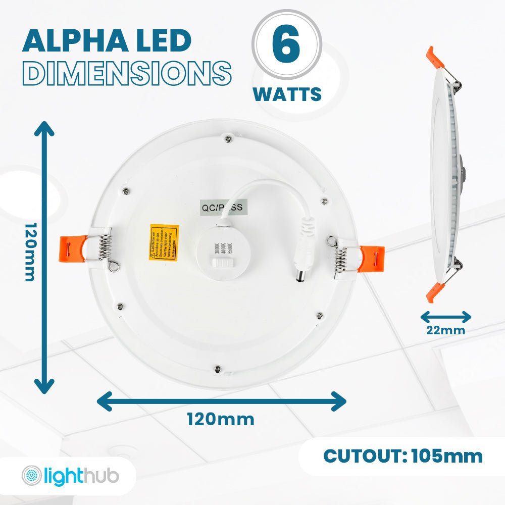 ALPHA - CT PANEL Slim Flat Recessed Round Downlight Fitting | LED 6W 550lm | CCT Tri - Colour | IP44 - LightHub Direct