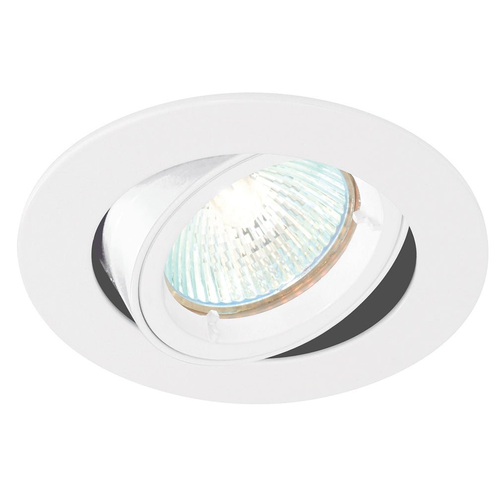 LED Adjustable Tilt Recessed Dimmable Downlight Fitting | 6W GU10 | 6000K Daylight White | IP20 | White - LightHub Direct