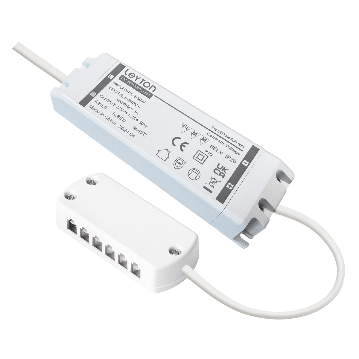 Compact LED Driver Power Supply for LED Tape | 24V 30W | JB6 Junction Block - LightHub Direct