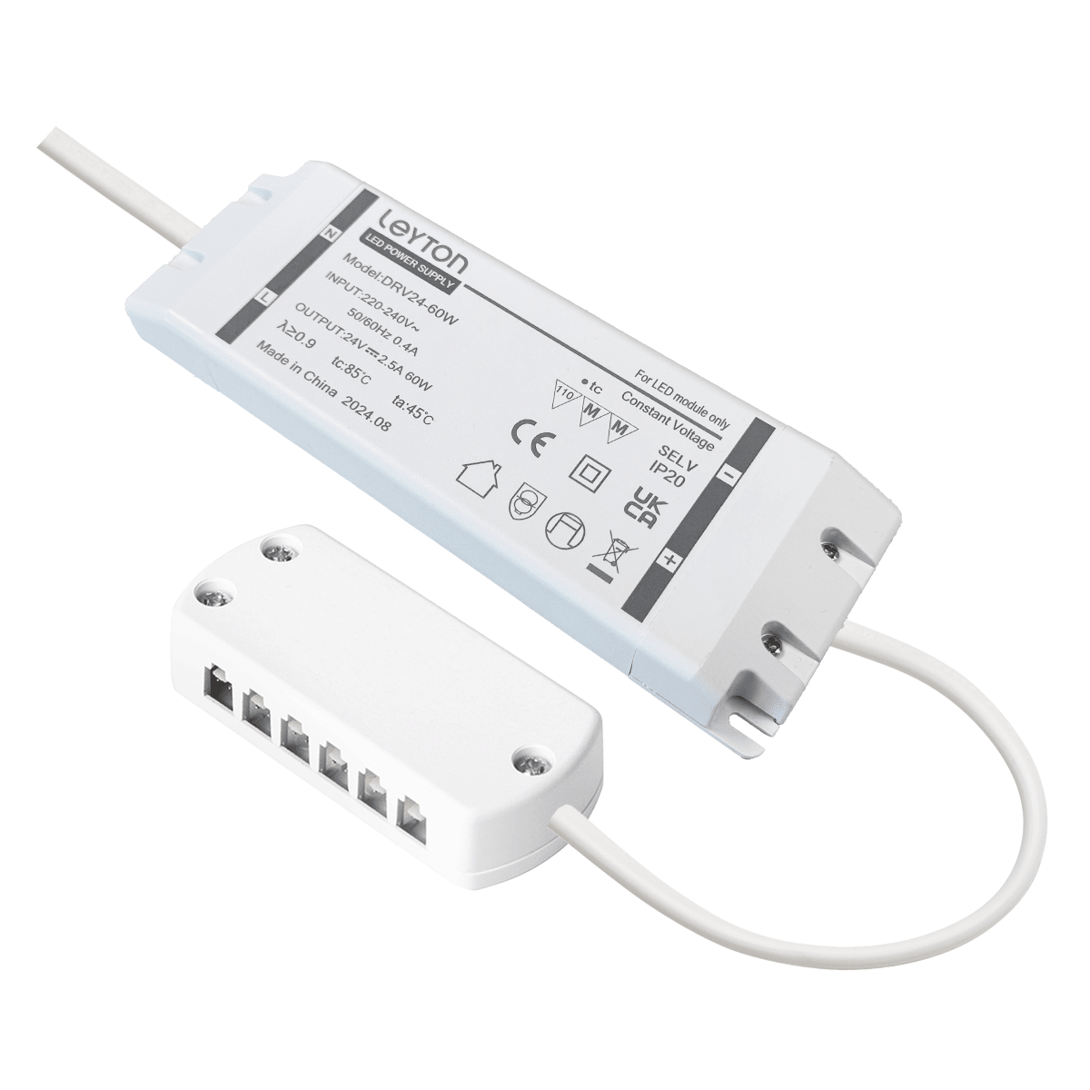 Compact LED Driver Power Supply for LED Tape | 24V 60W | JB6 Junction Block - LightHub Direct