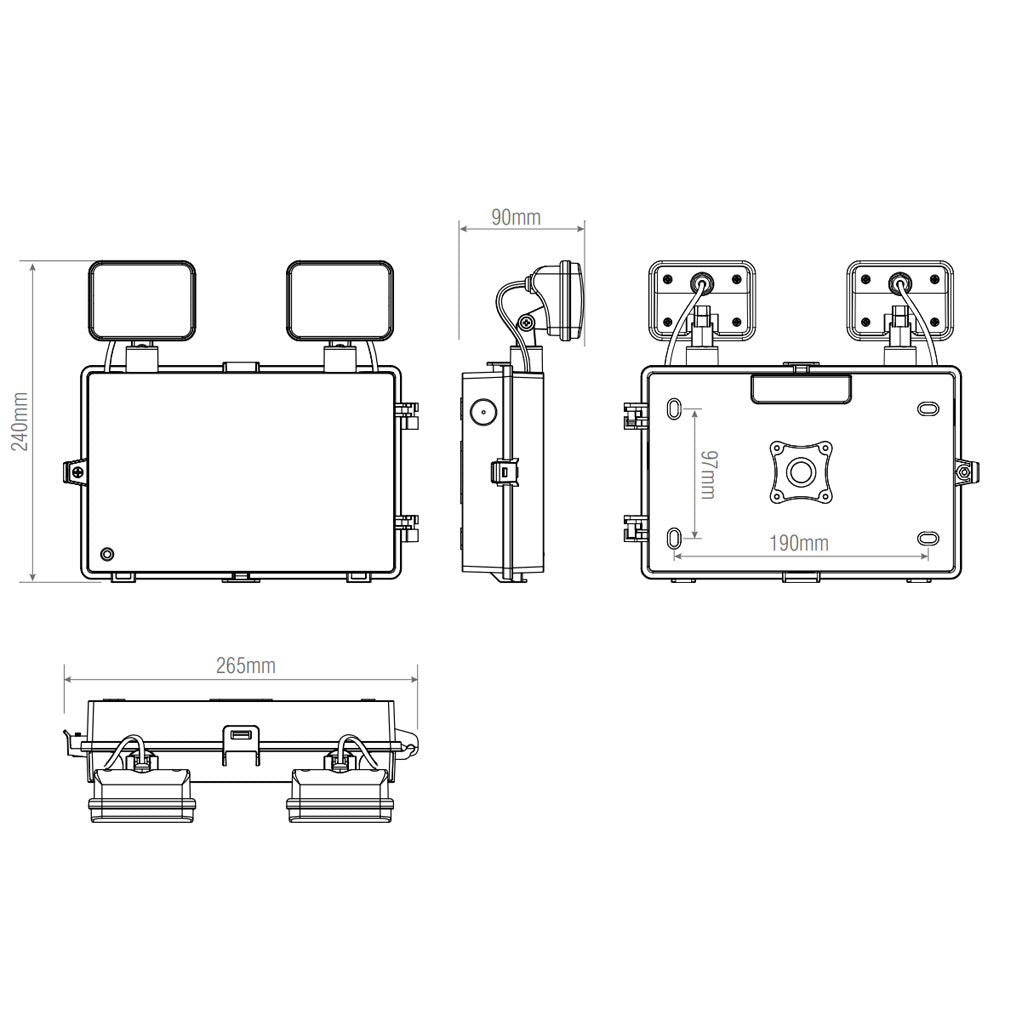 Twin Spot Non Maintained Self Test Wall Light | LED 4W | 6500K Daylight | IP65 | 3hr Emergency