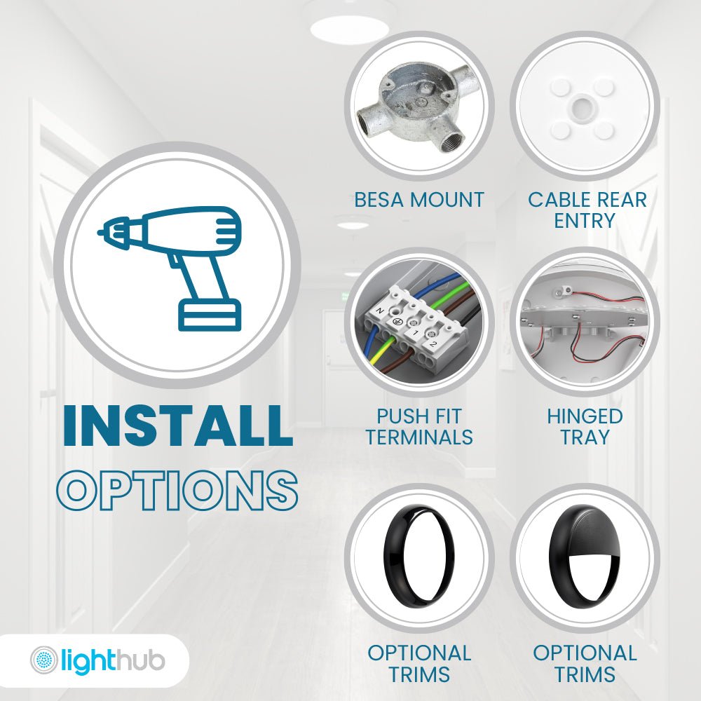 EUSTON CCT Slim Bulkhead Light Fitting | LED 14W 1430lm | CCT Tri - Colour Switchable | IP65 | Standard - LightHub Direct
