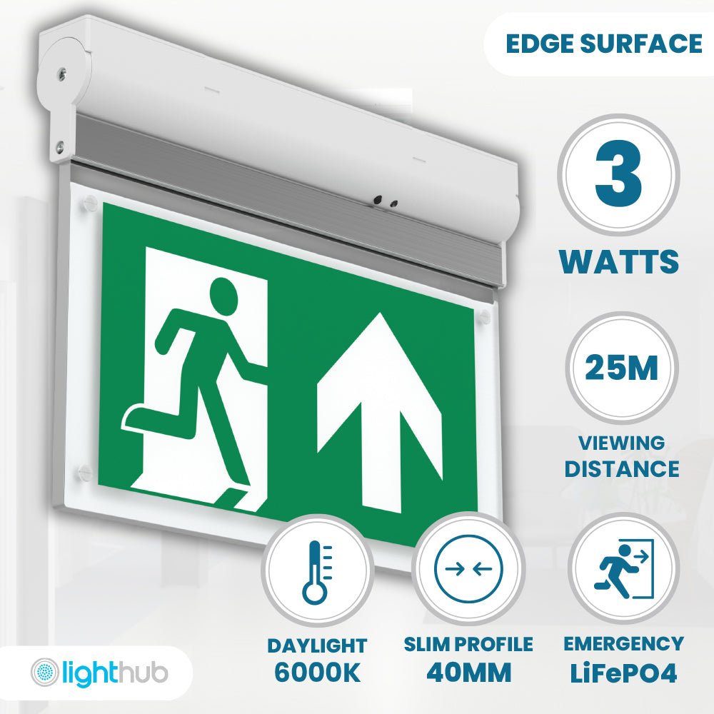 EDGE Surface Wall / Ceiling Exit Running Man Sign Light | LED 3W 200lm | 6000K Daylight White | IP20 | 3hr Emergency - LightHub Direct