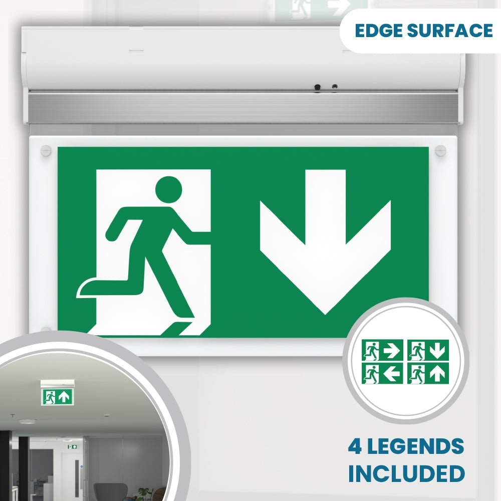 EDGE Surface Wall / Ceiling Exit Running Man Sign Light | LED 3W 200lm | 6000K Daylight White | IP20 | 3hr Emergency - LightHub Direct