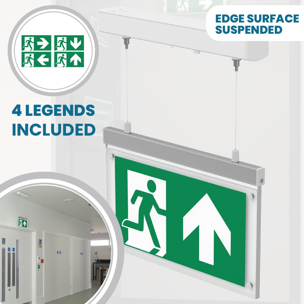 EDGE Emergency Exit Running Man Sign | LED 3W 40LM | 6000K Daylight | IP20 | Surface Mounted Suspended - LightHub Direct