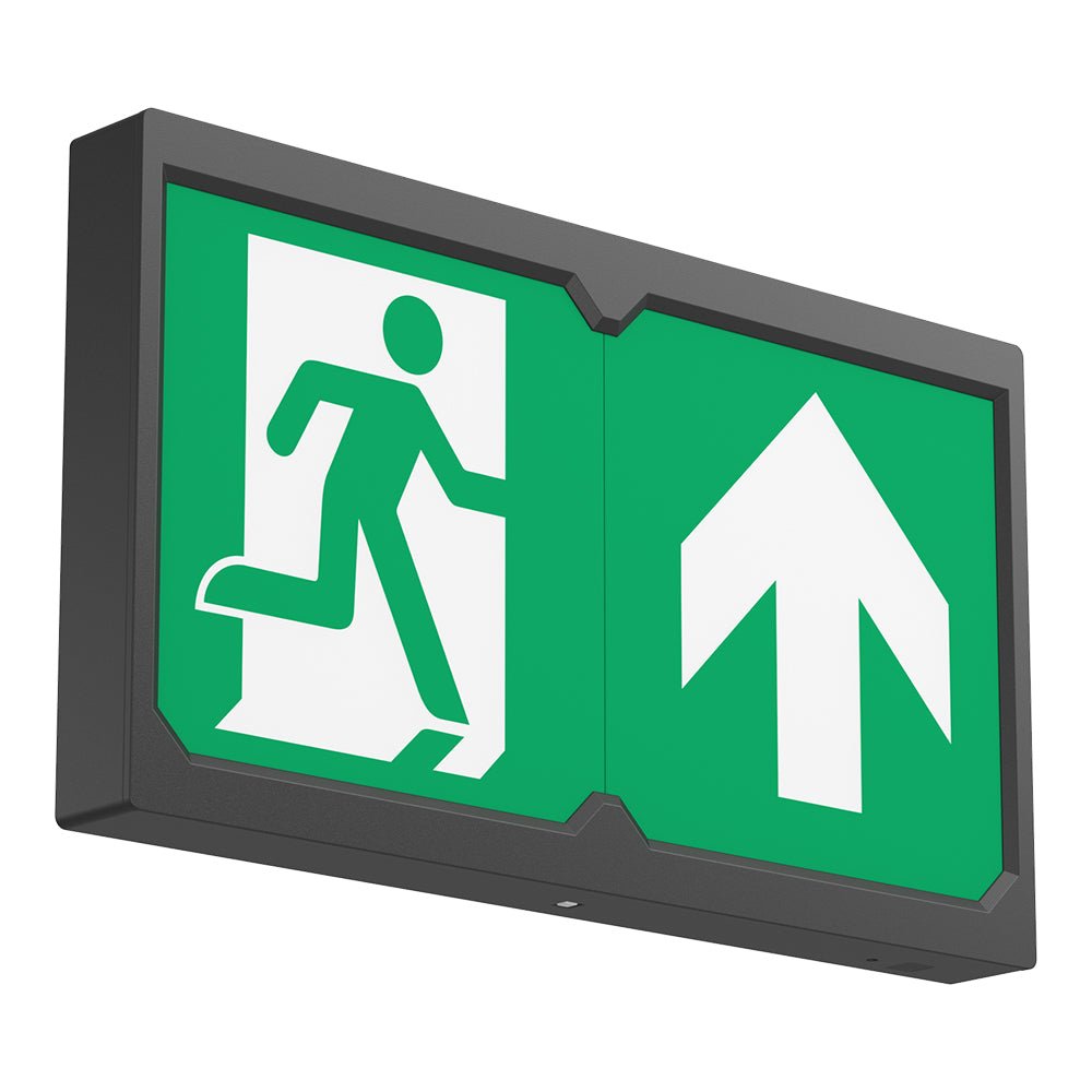 Surface Wall Exit Box Running Man Sign Light | LED 3W 100lm | 4000K Neutral White | IP20 | 3hr Emergency | Black - LightHub Direct