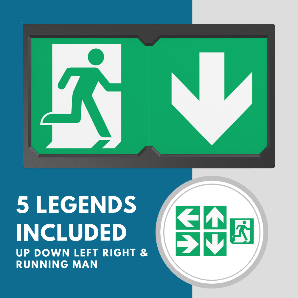 Surface Wall Exit Box Running Man Sign Light | LED 3W 100lm | 4000K Neutral White | IP20 | 3hr Emergency | Black - LightHub Direct