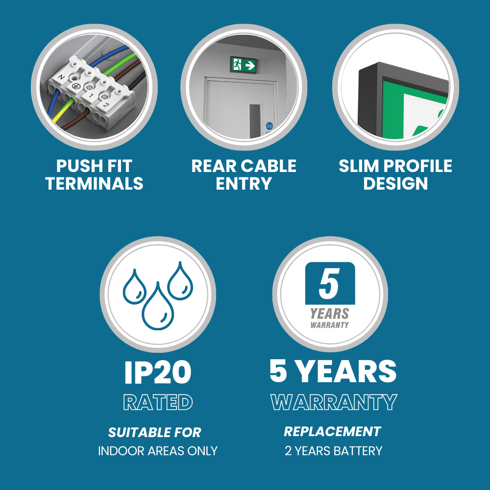 Surface Wall Exit Box Running Man Sign Light | LED 3W 100lm | 4000K Neutral White | IP20 | 3hr Emergency | Black