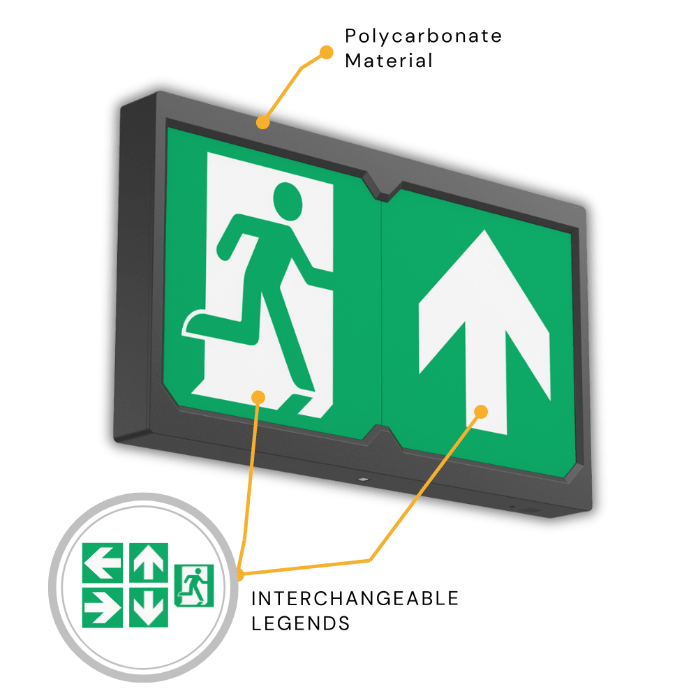 Surface Wall Exit Box Running Man Sign Light | LED 3W 100lm | 4000K Neutral White | IP20 | 3hr Emergency | Black - LightHub Direct