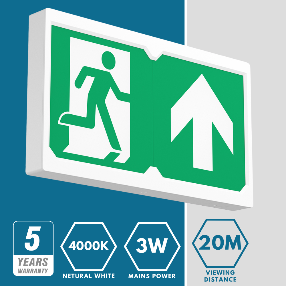 Surface Wall Exit Box Running Man Sign Light | LED 3W 100lm | 4000K Neutral White | IP20 | 3hr Emergency | White