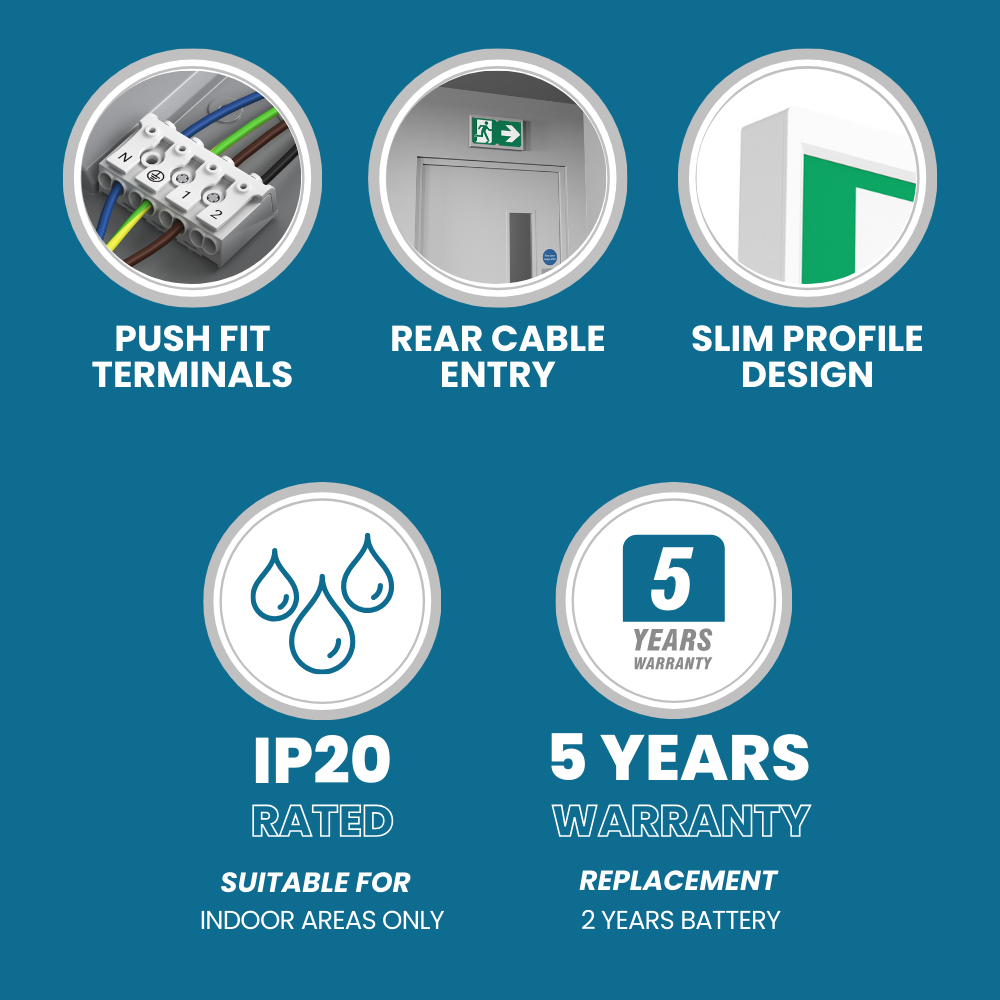 Surface Wall Exit Box Running Man Sign Light | LED 3W 100lm | 4000K Neutral White | IP20 | 3hr Emergency | White