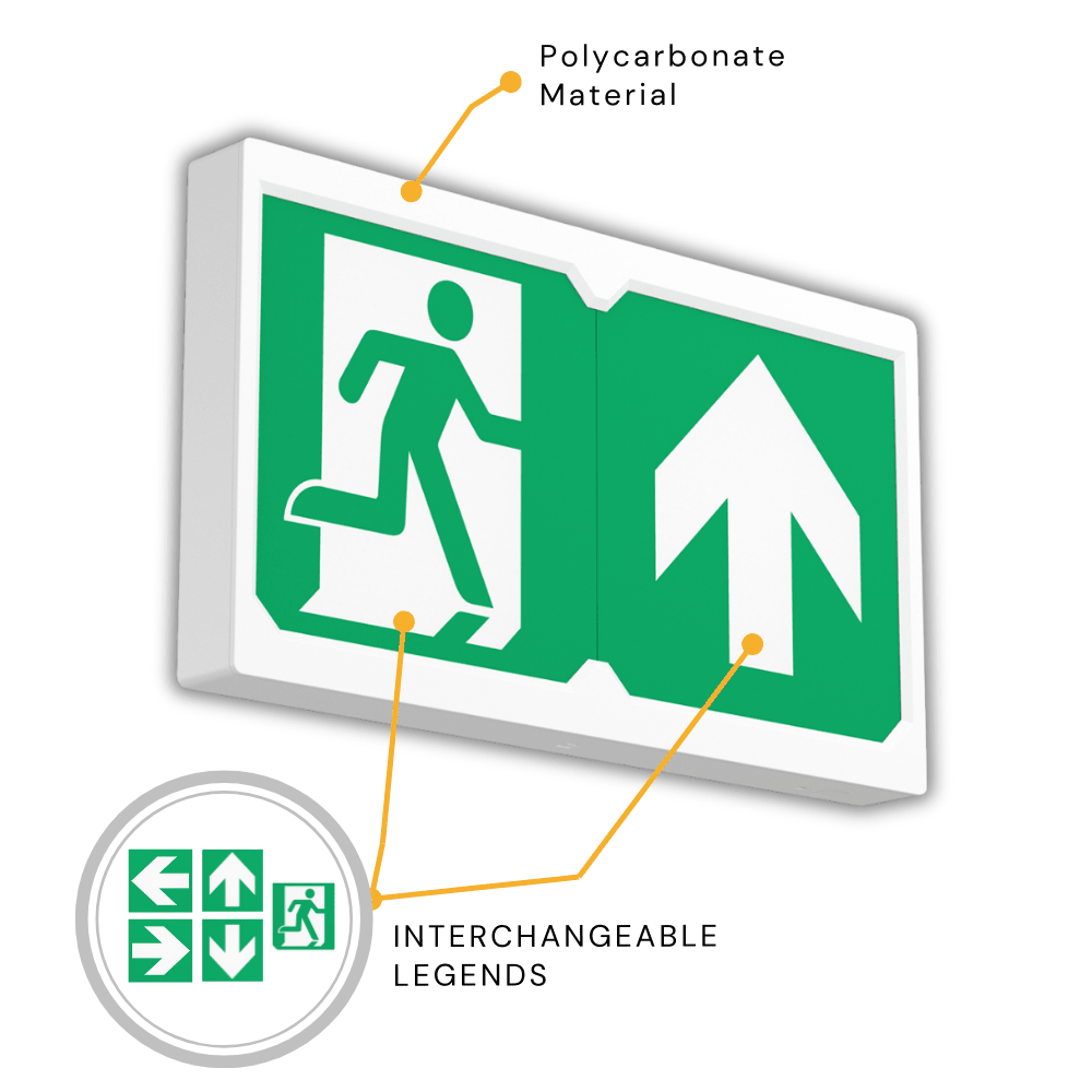 Surface Wall Exit Box Running Man Sign Light | LED 3W 100lm | 4000K Neutral White | IP20 | 3hr Emergency | White - LightHub Direct