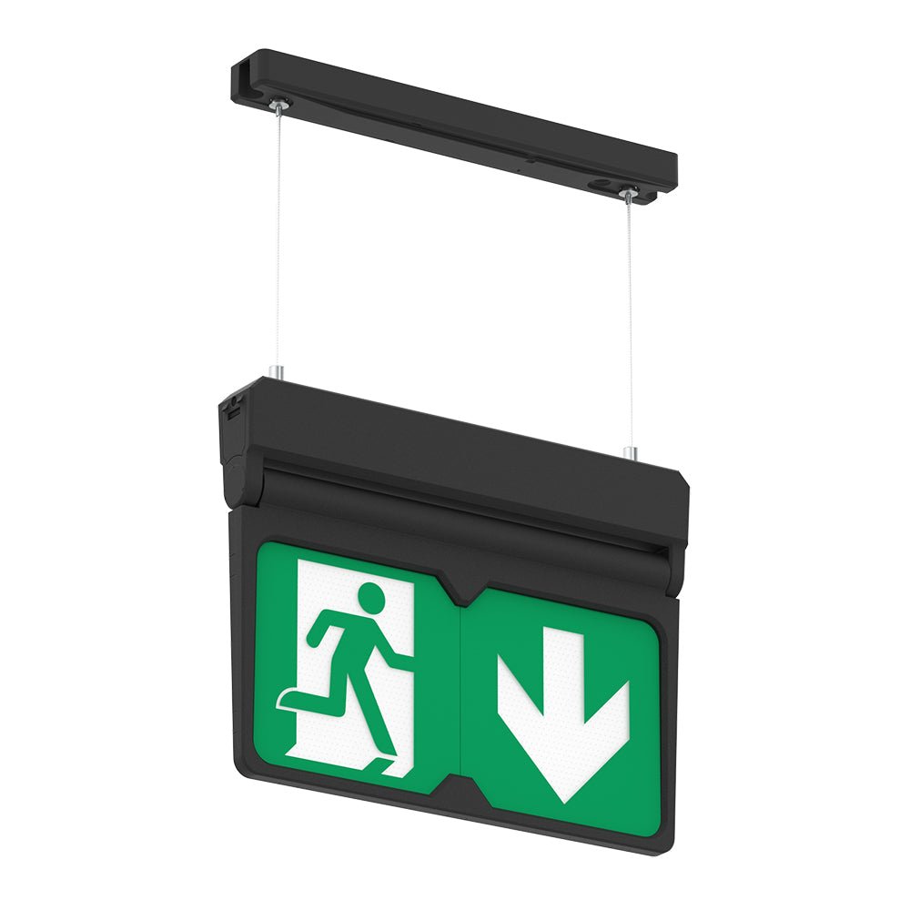 MULTI | Hanging Ceiling Surface Exit Running Man Sign Light | LED 3W 200lm | 4000K Neutral White | IP20 | 3hr Emergency | Black - LightHub Direct