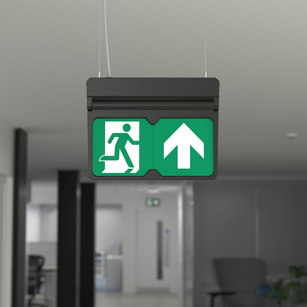 MULTI | Hanging Ceiling Surface Exit Running Man Sign Light | LED 3W 200lm | 4000K Neutral White | IP20 | 3hr Emergency | Black