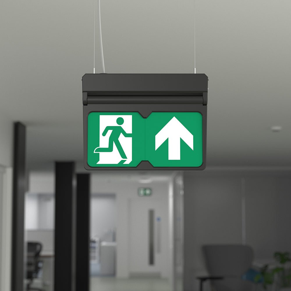 MULTI | Hanging Ceiling Surface Exit Running Man Sign Light | LED 3W 200lm | 4000K Neutral White | IP20 | 3hr Emergency | Black - LightHub Direct