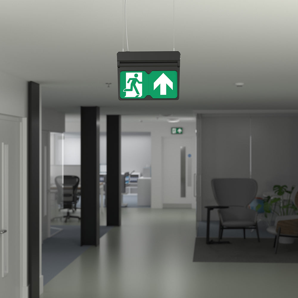 MULTI | Hanging Ceiling Surface Exit Running Man Sign Light | LED 3W 200lm | 4000K Neutral White | IP20 | 3hr Emergency | Black