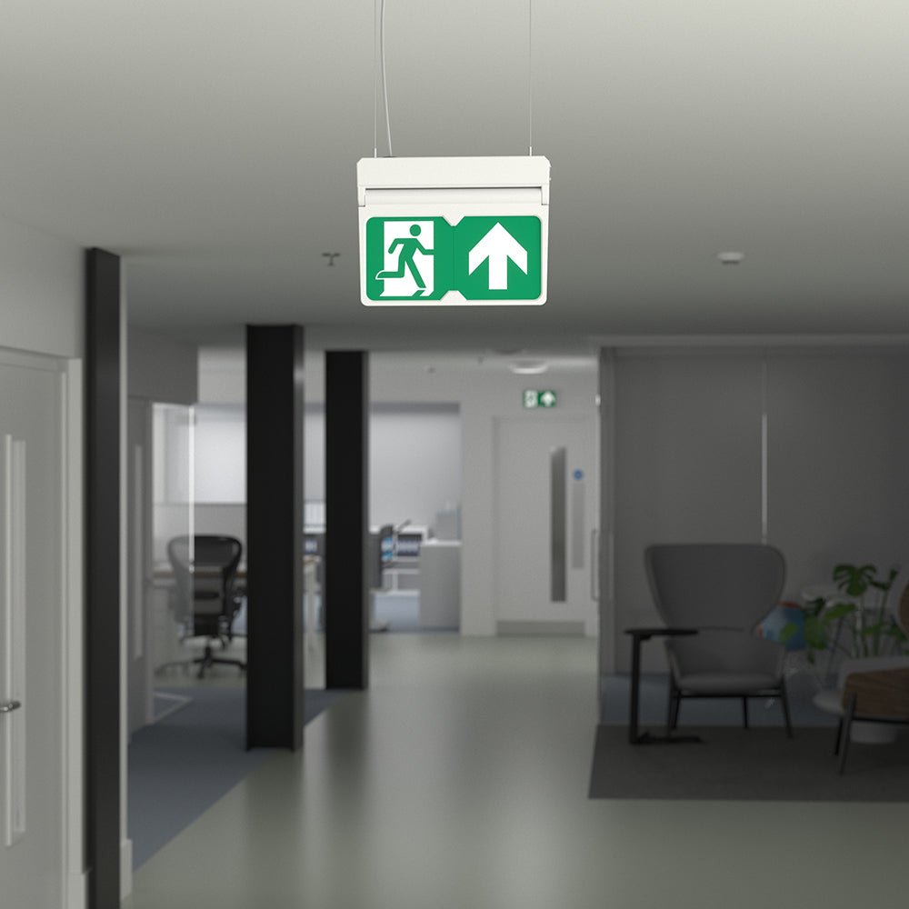 MULTI | Hanging Ceiling Surface Exit Running Man Sign Light | LED 3W 200lm | 4000K Neutral White | IP20 | 3hr Emergency | White - LightHub Direct