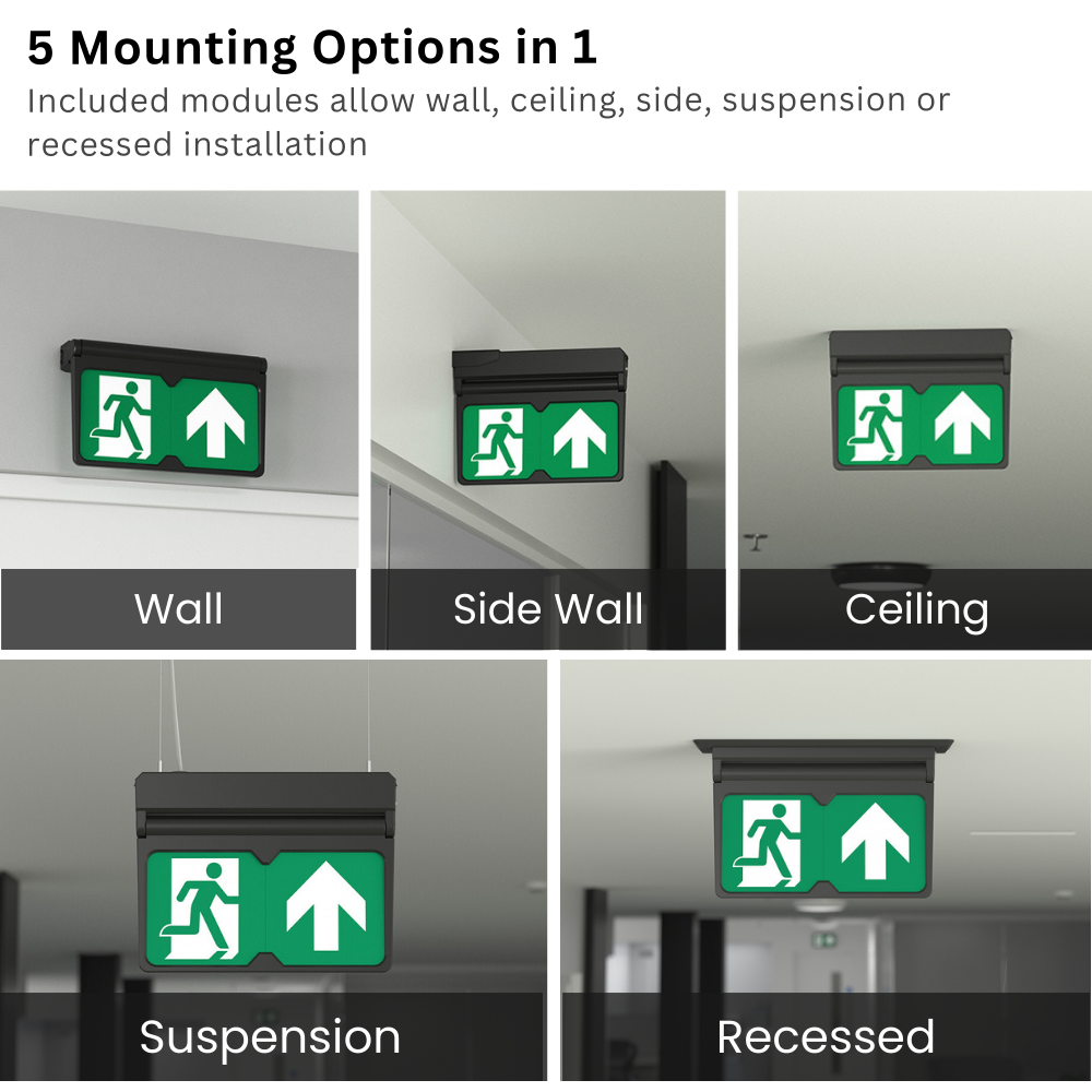 MULTI | Hanging Ceiling Surface Exit Running Man Sign Light | LED 3W 200lm | 4000K Neutral White | IP20 | 3hr Emergency | Black