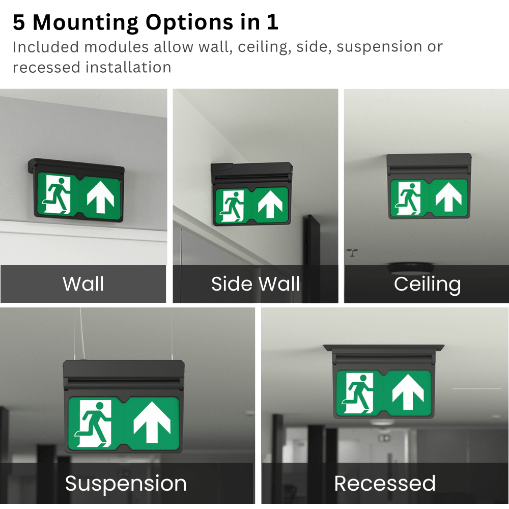 MULTI | Hanging Ceiling Surface Exit Running Man Sign Light | LED 3W 200lm | 4000K Neutral White | IP20 | 3hr Emergency | Black - LightHub Direct