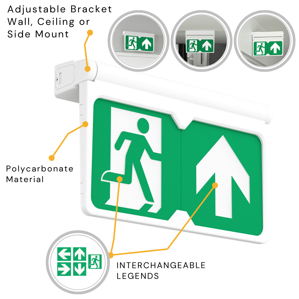 MULTI | Hanging Ceiling Surface Exit Running Man Sign Light | LED 3W 200lm | 4000K Neutral White | IP20 | 3hr Emergency | White - LightHub Direct