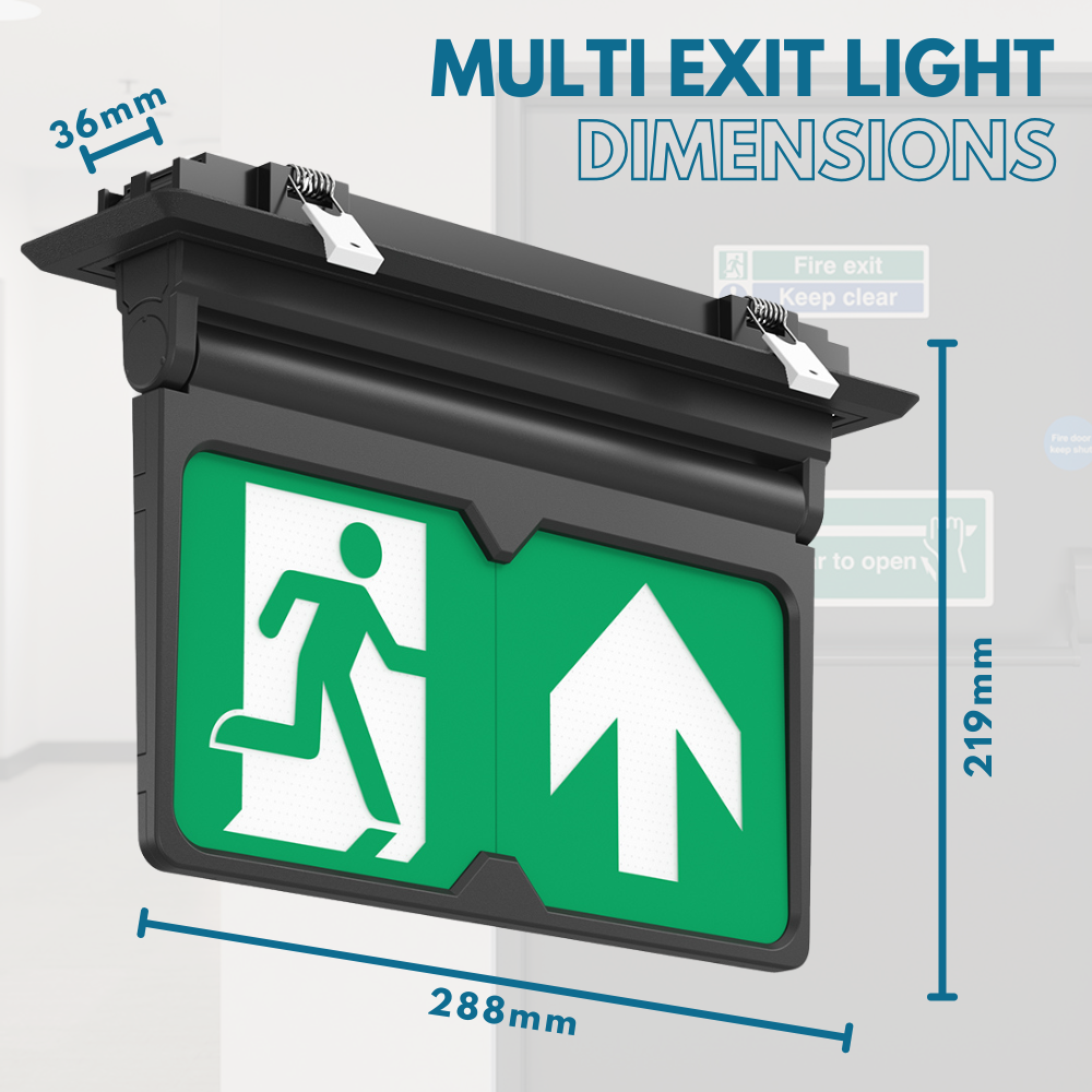 MULTI | Surface Ceiling Recessed Exit Running Man Sign Light | LED 3W 200lm | 4000K Neutral White | IP20 | 3hr Emergency | Black