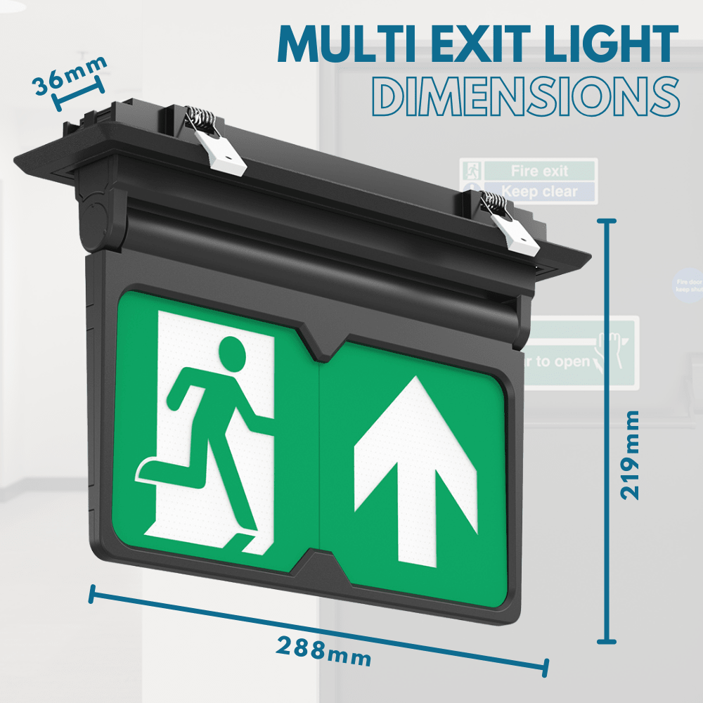 MULTI | Surface Ceiling Recessed Exit Running Man Sign Light | LED 3W 200lm | 4000K Neutral White | IP20 | 3hr Emergency | Black - LightHub Direct