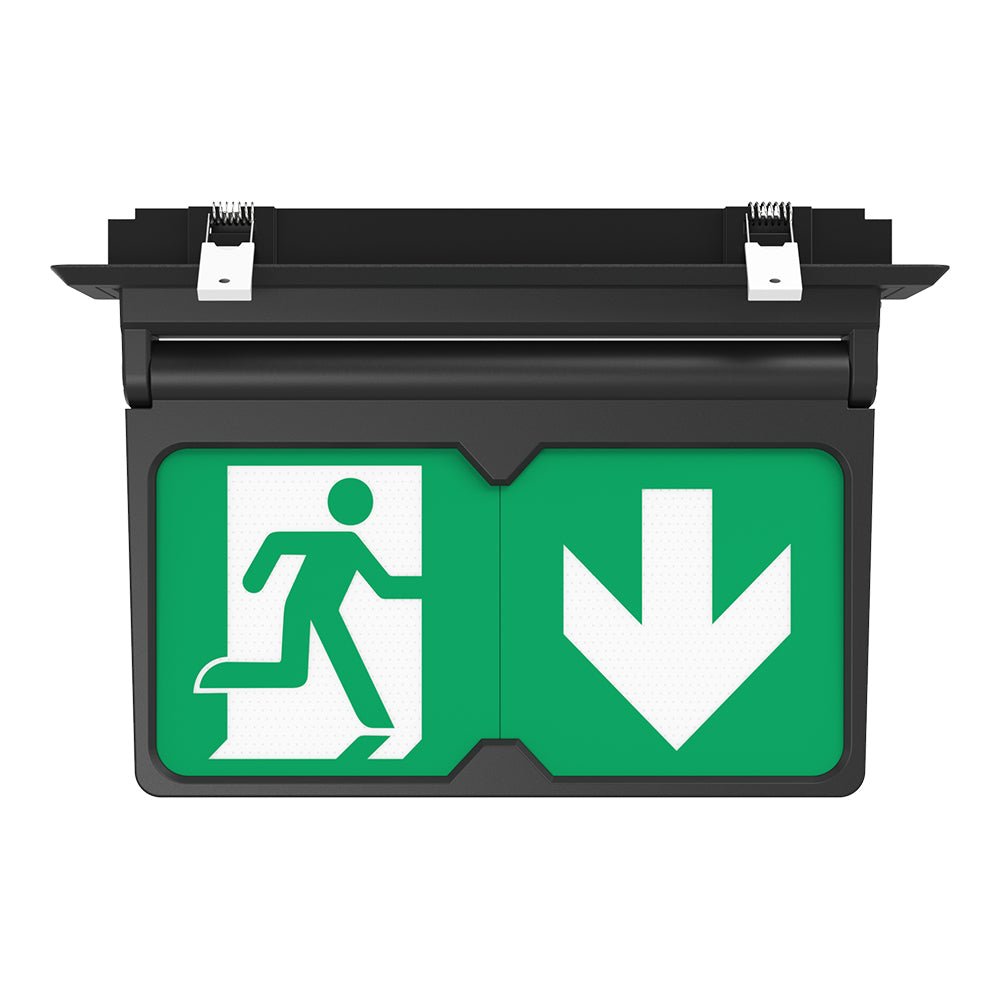 MULTI | Surface Ceiling Recessed Exit Running Man Sign Light | LED 3W 200lm | 4000K Neutral White | IP20 | 3hr Emergency | Black - LightHub Direct