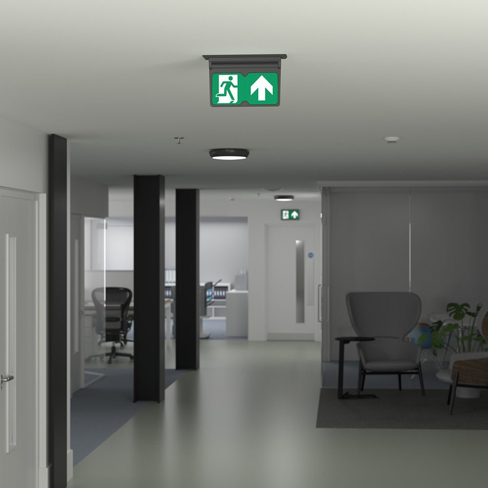 MULTI | Surface Ceiling Recessed Exit Running Man Sign Light | LED 3W 200lm | 4000K Neutral White | IP20 | 3hr Emergency | Black - LightHub Direct