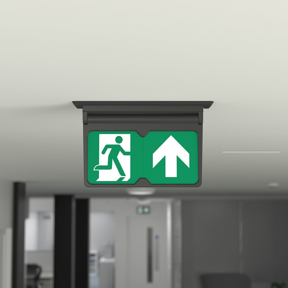 MULTI | Surface Ceiling Recessed Exit Running Man Sign Light | LED 3W 200lm | 4000K Neutral White | IP20 | 3hr Emergency | Black - LightHub Direct