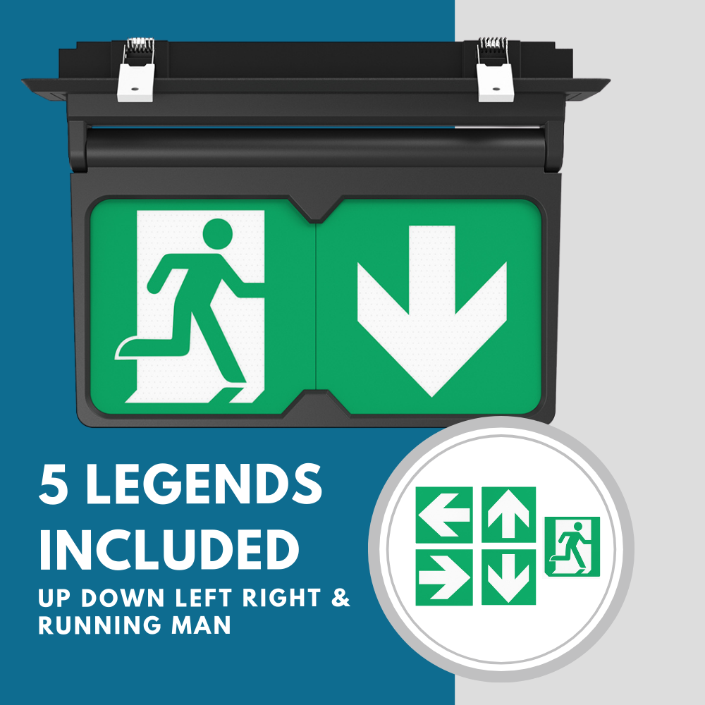 MULTI | Surface Ceiling Recessed Exit Running Man Sign Light | LED 3W 200lm | 4000K Neutral White | IP20 | 3hr Emergency | Black