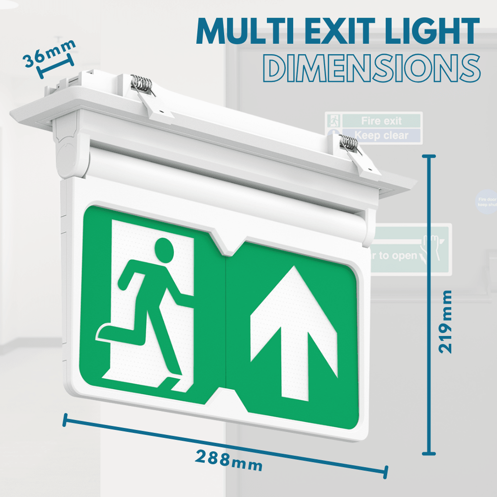 MULTI | Surface Ceiling Recessed Exit Running Man Sign Light | LED 3W 200lm | 4000K Neutral White | IP20 | 3hr Emergency | White - LightHub Direct