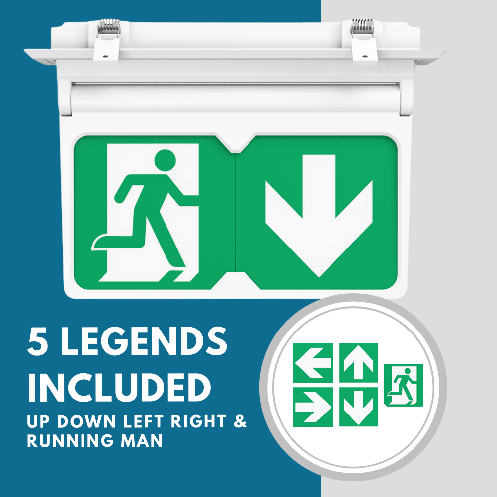 MULTI | Surface Ceiling Recessed Exit Running Man Sign Light | LED 3W 200lm | 4000K Neutral White | IP20 | 3hr Emergency | White - LightHub Direct