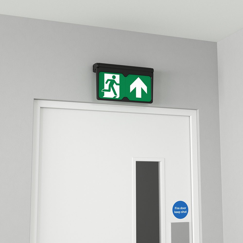 MULTI | Surface Wall / Ceiling Exit Running Man Sign Light | LED 3W 200lm | 4000K Neutral White | IP20 | 3hr Emergency | Black - LightHub Direct