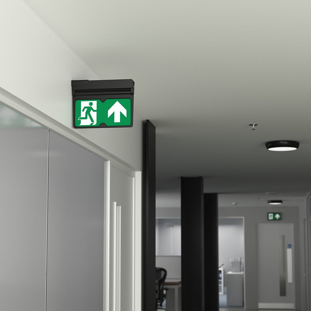 MULTI | Surface Wall / Ceiling Exit Running Man Sign Light | LED 3W 200lm | 4000K Neutral White | IP20 | 3hr Emergency | Black - LightHub Direct