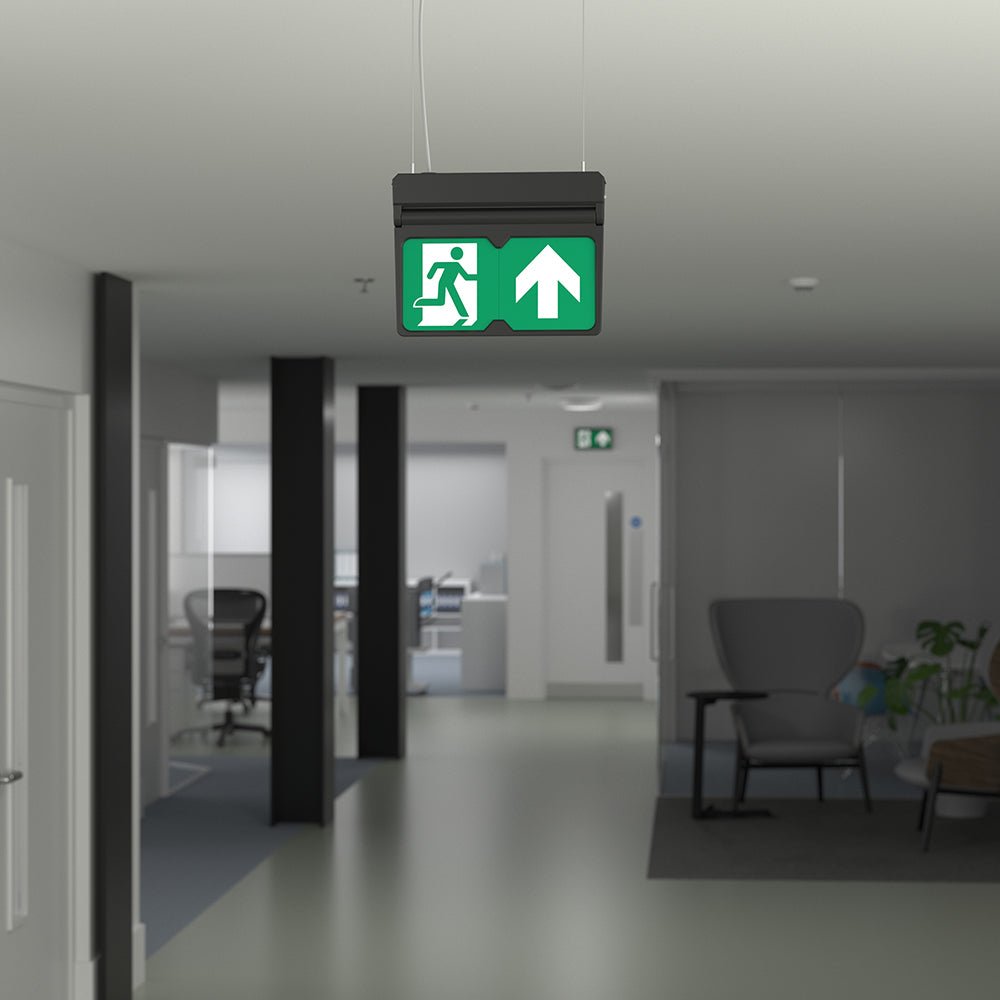 MULTI | Surface Wall / Ceiling Exit Running Man Sign Light | LED 3W 200lm | 4000K Neutral White | IP20 | 3hr Emergency | Black - LightHub Direct