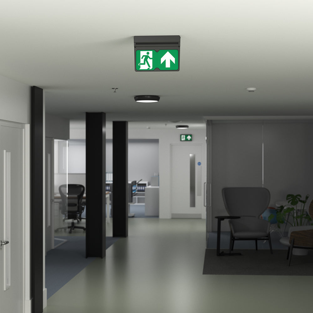 MULTI | Surface Wall / Ceiling Exit Running Man Sign Light | LED 3W 200lm | 4000K Neutral White | IP20 | 3hr Emergency | Black