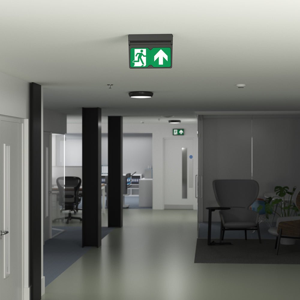 MULTI | Surface Wall / Ceiling Exit Running Man Sign Light | LED 3W 200lm | 4000K Neutral White | IP20 | 3hr Emergency | Black - LightHub Direct