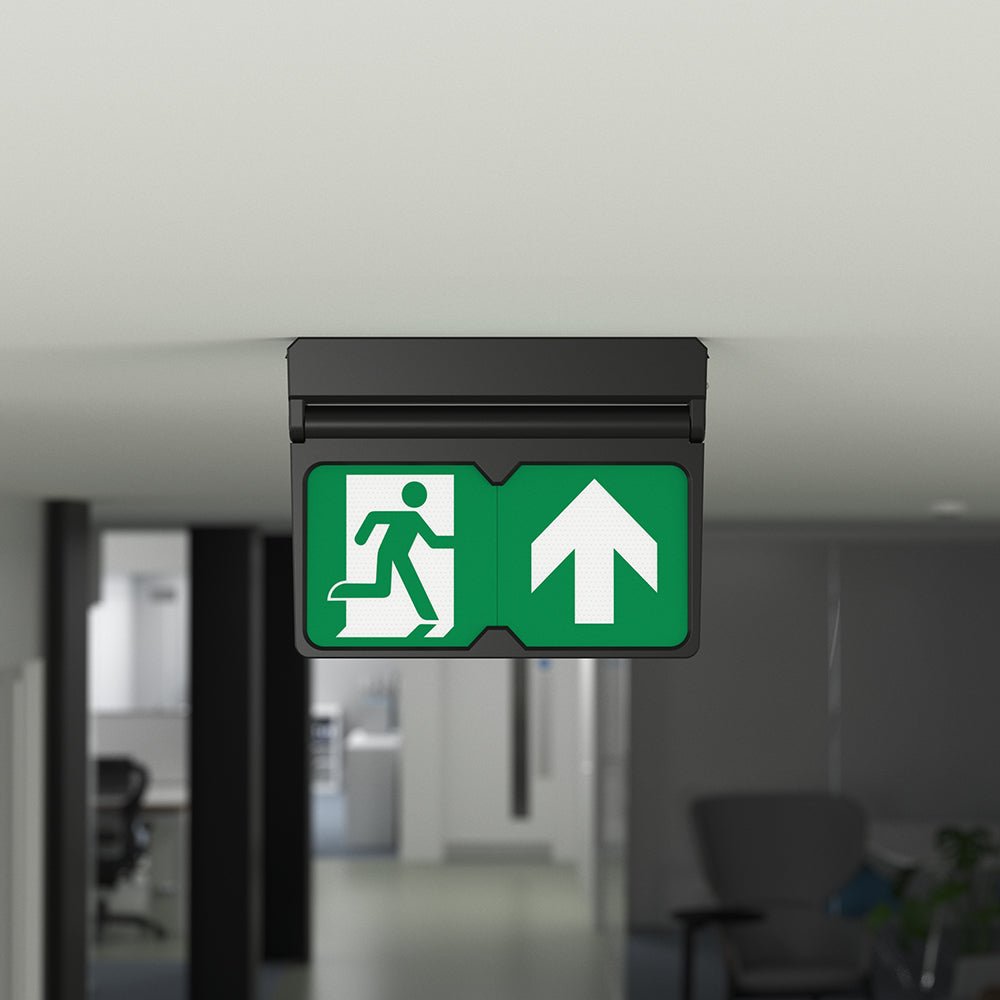 MULTI | Surface Wall / Ceiling Exit Running Man Sign Light | LED 3W 200lm | 4000K Neutral White | IP20 | 3hr Emergency | Black - LightHub Direct