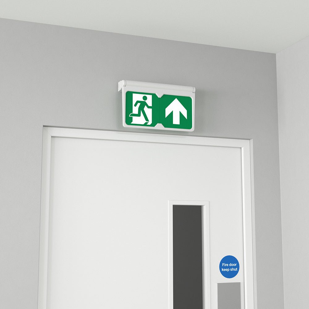 MULTI | Surface Wall / Ceiling Exit Running Man Sign Light | LED 3W 200lm | 4000K Neutral White | IP20 | 3hr Emergency | White - LightHub Direct