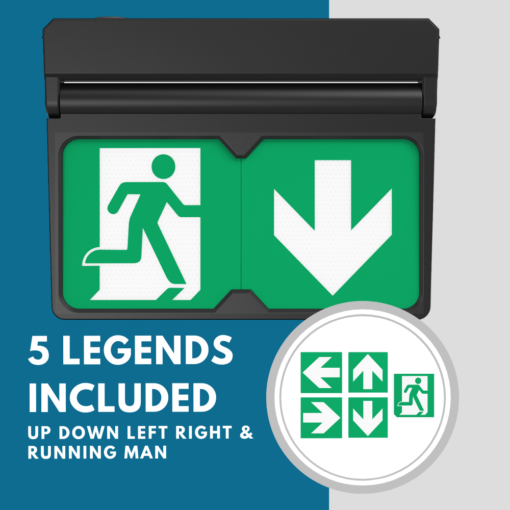 MULTI | Surface Wall / Ceiling Exit Running Man Sign Light | LED 3W 200lm | 4000K Neutral White | IP20 | 3hr Emergency | Black