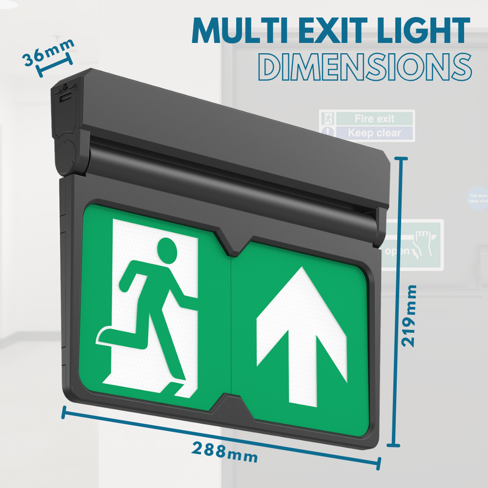 MULTI | Surface Wall / Ceiling Exit Running Man Sign Light | LED 3W 200lm | 4000K Neutral White | IP20 | 3hr Emergency | Black