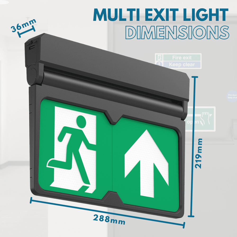 MULTI | Surface Wall / Ceiling Exit Running Man Sign Light | LED 3W 200lm | 4000K Neutral White | IP20 | 3hr Emergency | Black - LightHub Direct