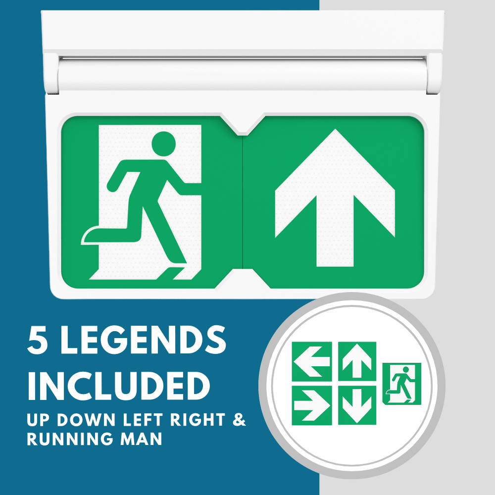 MULTI | Surface Wall / Ceiling Exit Running Man Sign Light | LED 3W 200lm | 4000K Neutral White | IP20 | 3hr Emergency | White - LightHub Direct