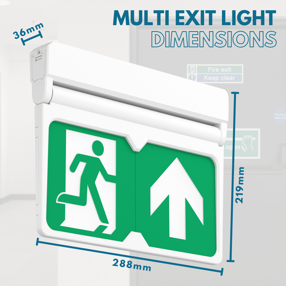 MULTI | Surface Wall / Ceiling Exit Running Man Sign Light | LED 3W 200lm | 4000K Neutral White | IP20 | 3hr Emergency | White - LightHub Direct