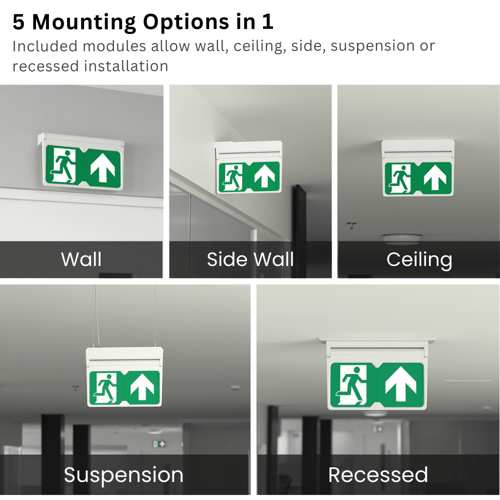 MULTI | Surface Wall / Ceiling Exit Running Man Sign Light | LED 3W 200lm | 4000K Neutral White | IP20 | 3hr Emergency | Black - LightHub Direct