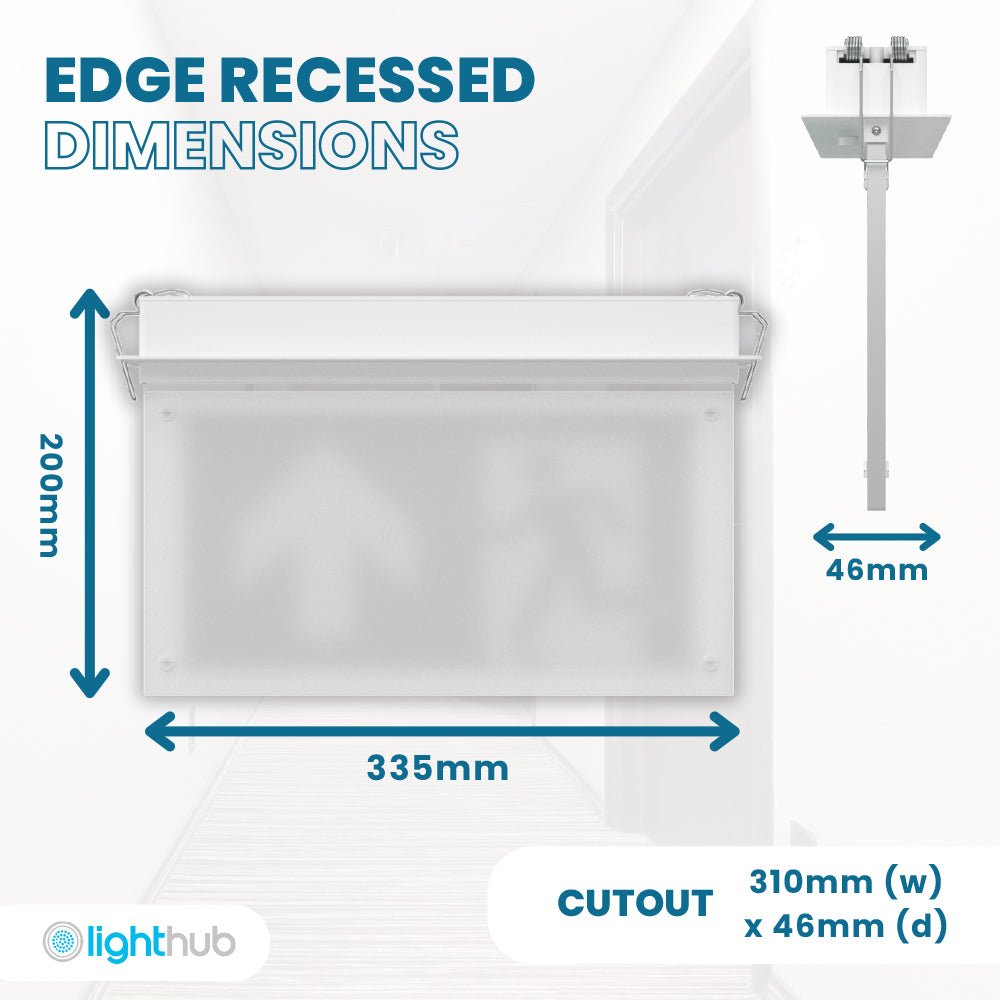 EDGE Recessed Ceiling Exit Running Man Sign Light | LED 3W 200lm | 6000K Daylight White | IP20 | 3hr Emergency Function - LightHub Direct