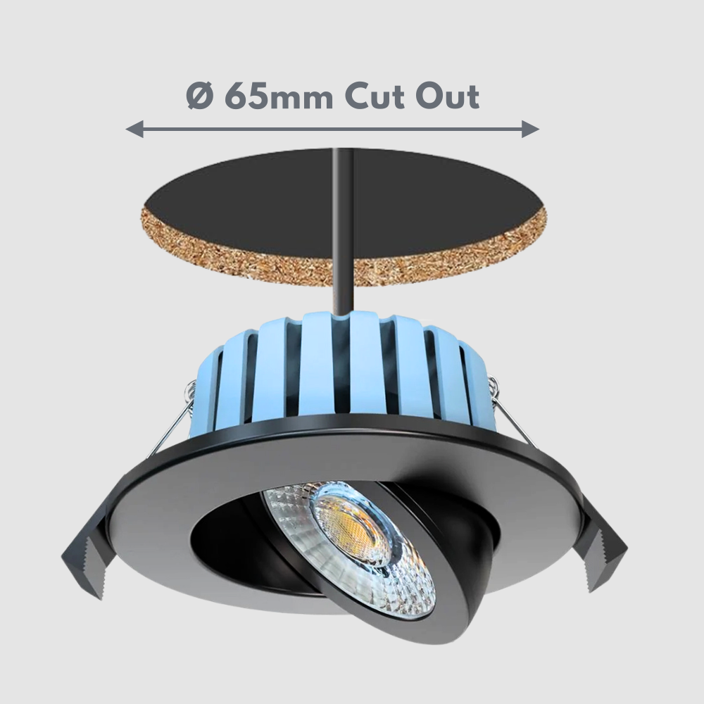 EDEN | Tri-Colour CCT | LED Tilt Adjustable Fire Rated Downlight | Dimmable 7W 700lm | IP65 | Black