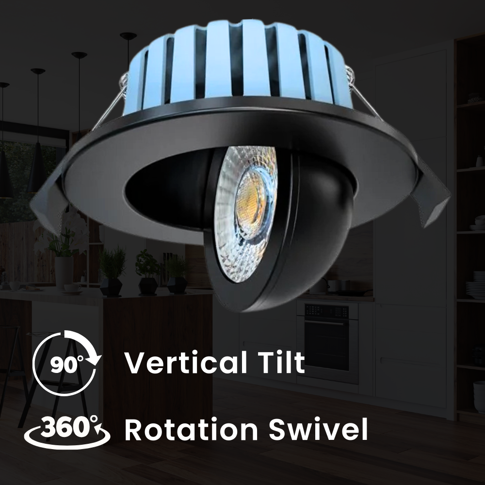EDEN | Tri-Colour CCT | LED Tilt Adjustable Fire Rated Downlight | Dimmable 7W 700lm | IP65 | Black