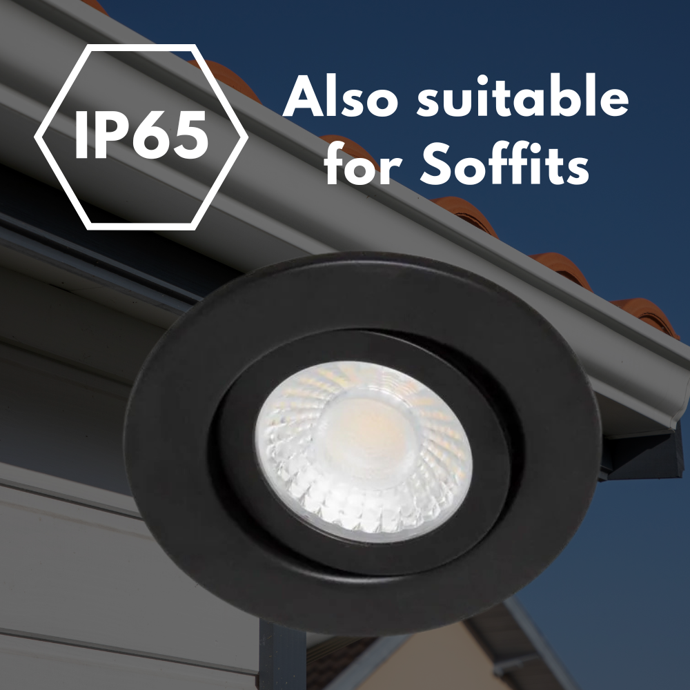 EDEN | Tri-Colour CCT | LED Tilt Adjustable Fire Rated Downlight | Dimmable 7W 700lm | IP65 | Black